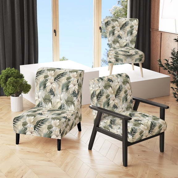 Designart "Abstract Coastal Vibes In The Tropics" Green Tropical Upholstered Accent Chair - Tropical Arm Chair For Bedroom