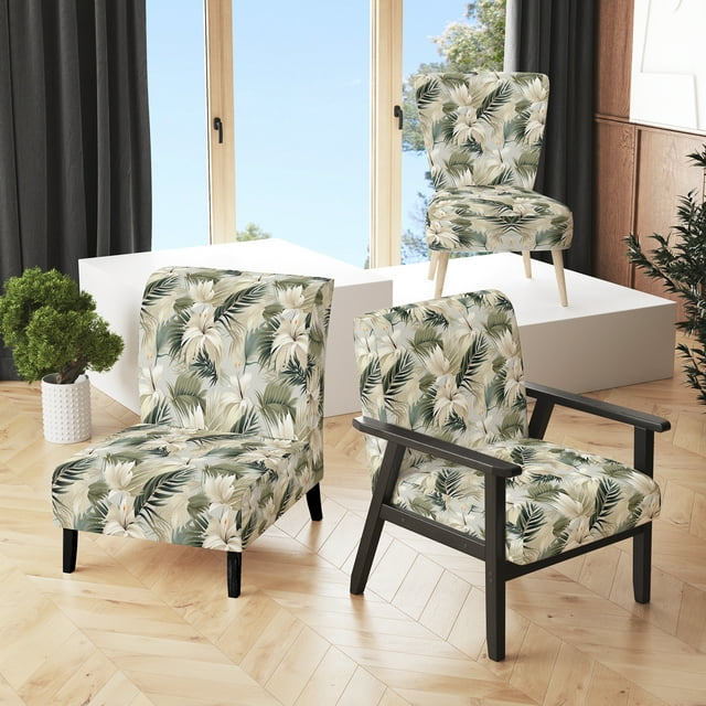 Designart "Abstract Coastal Vibes In The Tropics" Green Tropical Upholstered Accent Chair - Tropical Arm Chair For Bedroom