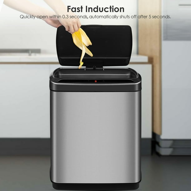 Poubelles de cuisine intelligentes 20L, poubelle de recyclage automatique  en acier inoxydable avec capteur de coup de pied sans contact 