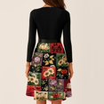 thumbnail image 5 of Women's Halloween Dress Castle Bat Long Sleeve Cocktail 1950s Vintage Dresses Crew Neck Hepburn Casual Fall Dress with Belt M, 5 of 6