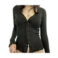 thumbnail image 2 of Elippeo Women Lace Shirt Fairy Grunge Clothes y2k Aesthetic Single Breasted Long Sleeve Tops Women V Neck Ribbed Tee Streetwear, 2 of 7