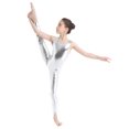 thumbnail image 3 of inhzoy Kids Girls One Piece Ballet Dance Full Body Shiny Metallic Dancewear Silver 7-8, 3 of 9