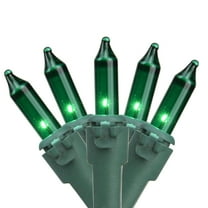 Set of 35 Green Mini Christmas Lights 2.5" Spacing - Green Wire