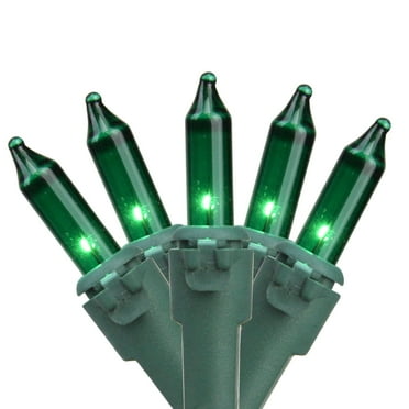 Set of 35 Green Mini Christmas Lights 2.5" Spacing - Green Wire