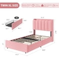 thumbnail image 2 of LED Twin XL Bed Frame with Storage Headboard, Kids Bed Frame with 2 Drawers, Boucle Upholstered Platform Bed for Girls, Chic Wavy Headboard with Bookcase, No Box Spring Needed, Pink, 2 of 7