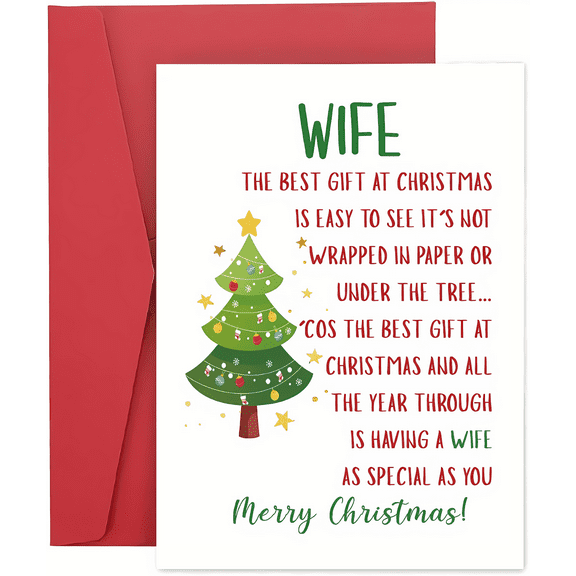 Christmas Card for Wife – Heartwarming “Best Gift at Christmas” Message with Christmas Tree Design – Envelope Included, Blank Inside – Perfect Holiday Greeting for Your Special Someone