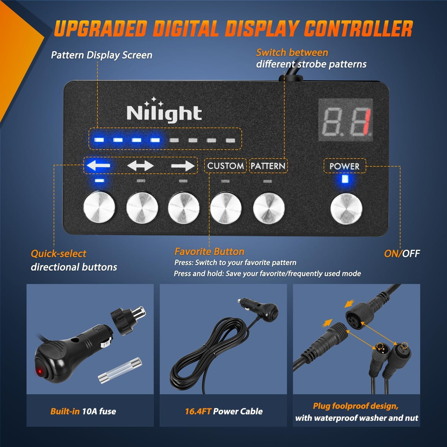 Nilight 144LED Traffic Advisor Strobe Light Bar with Red White Emergency Warning Lights Hazard Interior Front/Rear Windshield Flashing