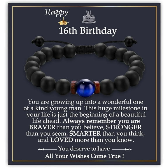 Gifts for Son Grandson Brother Nephew Friend Bracelets, Adjustable Blue Tiger Eyes Bracelet Gifts for Birthday Christmas Graduation