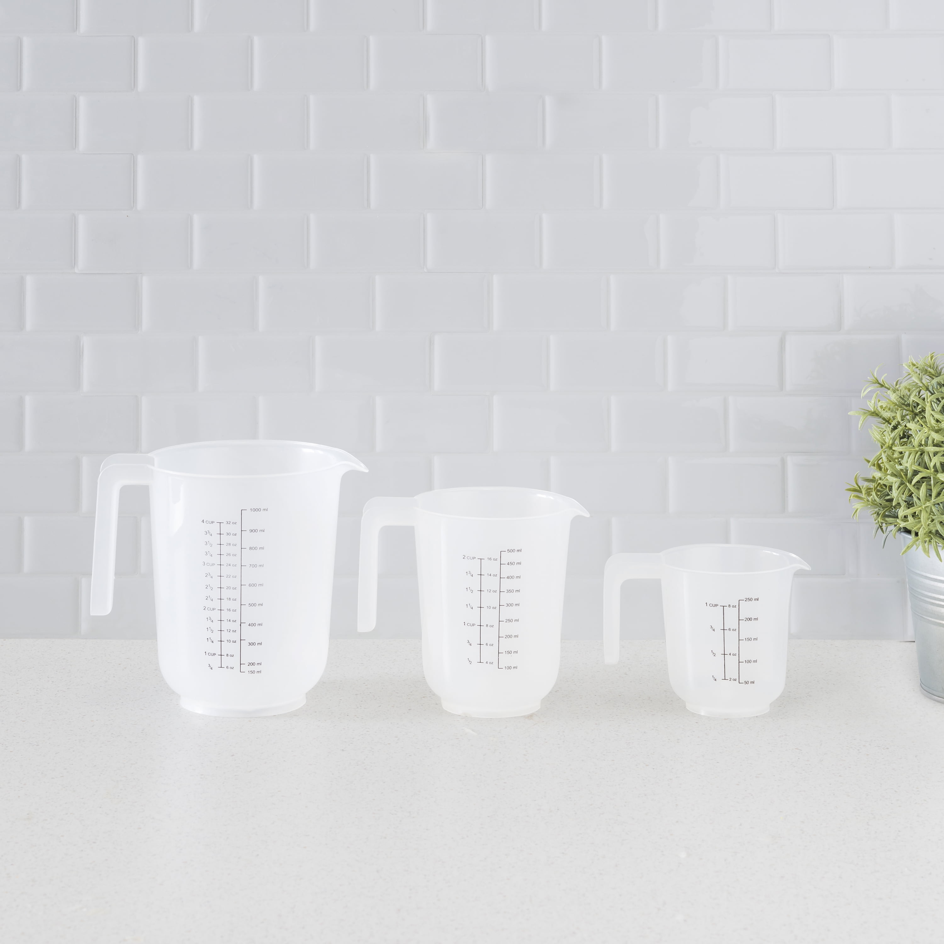 HB Precise Pour 3 Piece Plastic Measuring Cup Set, Clear