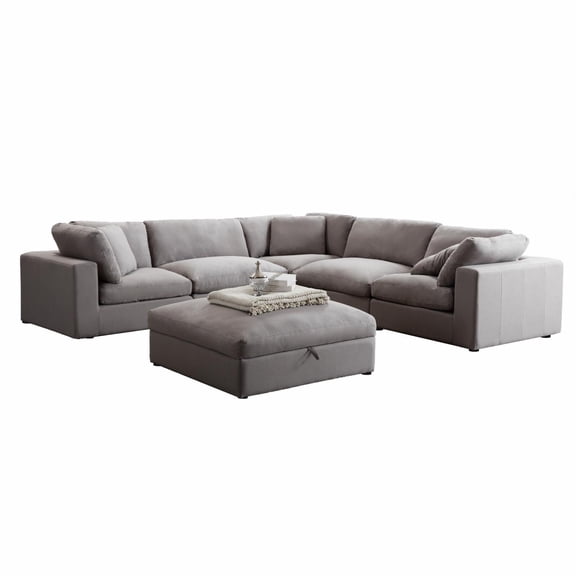Roundhill Furniture Rivas Contemporary 6-Piece L-Sectional Sofa with Ottoman - Graphite