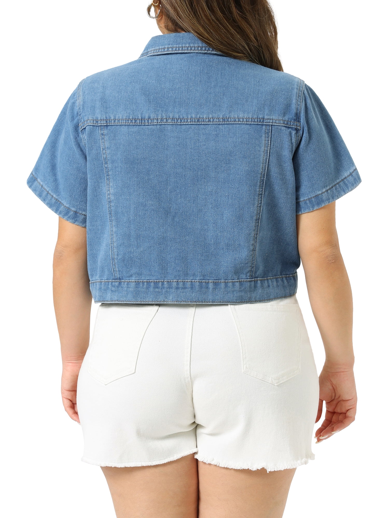 DARING DIVA Women's Plus Classic Washed Cropped Denim Jacket 4X Light Blue