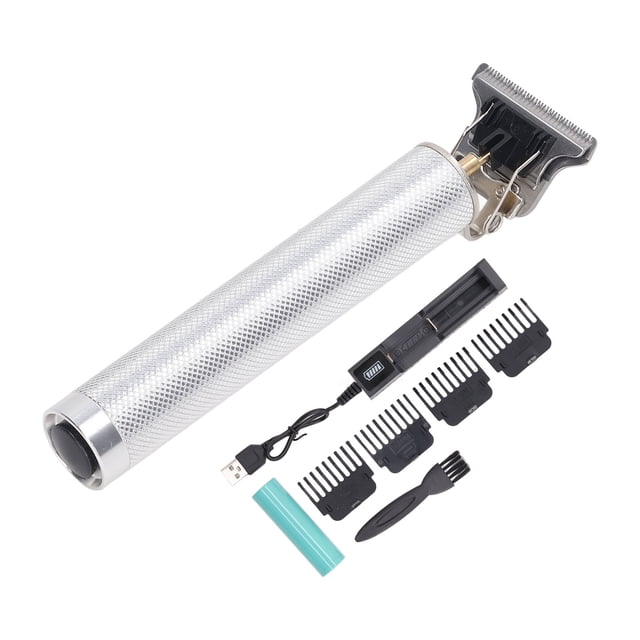 Recortadora de pelo profesional inalámbrica con cuchilla en T, de aleación de aluminio, recargable, color plateado