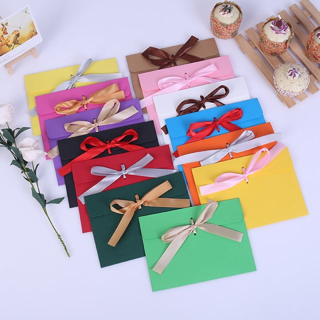 14 Pcs Colourful Envelopes, Gift Envelopes with Ribbons, Kraft Paper Envelopes, Be Used as a Birthday Greeting Card, Christmas Greeting Card, Graduation Greeting Card, Wedding Invitation, Etc.