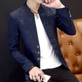 thumbnail image 5 of Traje pequeño estampado para hombre, traje ajustado con cuello alto, traje informal, chaqueta fina para jóvenes, 5 of 5