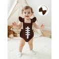 thumbnail image 4 of Gzhioc Infant Baby Girl Fall Outfits 0 3 6 12 18 Months Ruffle Sleeveless Football Embroidery Romper with Headband Set, 4 of 9