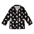 thumbnail image 3 of Huowey Christmas Family Silk Pajamas Matching Sets Long Sleeve Button Down Cute Tree Print Loungewear Lightweight Soft Comfortable Holiday Sleepwear For Mom,Black,L, 3 of 5