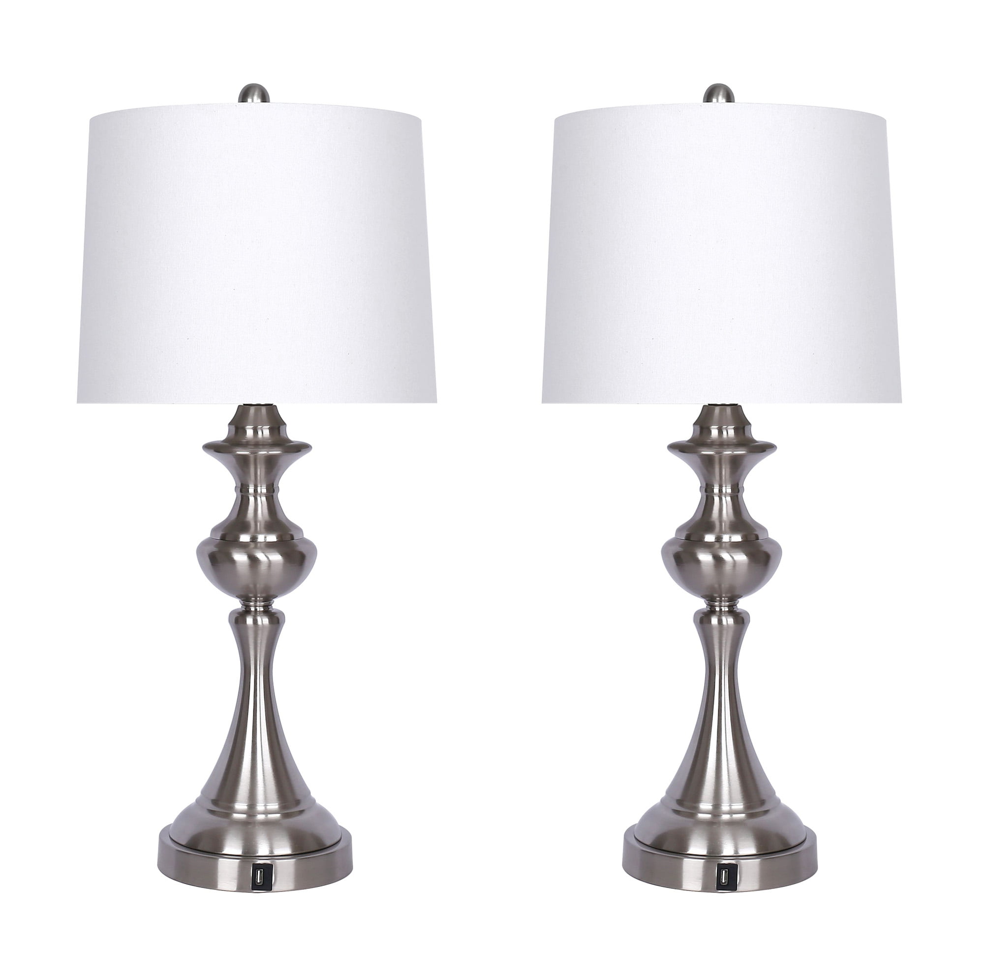 Brushed Nickel 28 5 Table Lamp Set Of, Brushed Nickel Table Lamp With White Shade