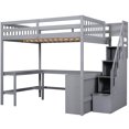 thumbnail image 3 of Full Size Loft Bed With Built-in Shelves And Storage Stairs, Gray - Convenient Bedroom Design In L-shaped Desk Facilities Maximize Your Efficiency, 3 of 5
