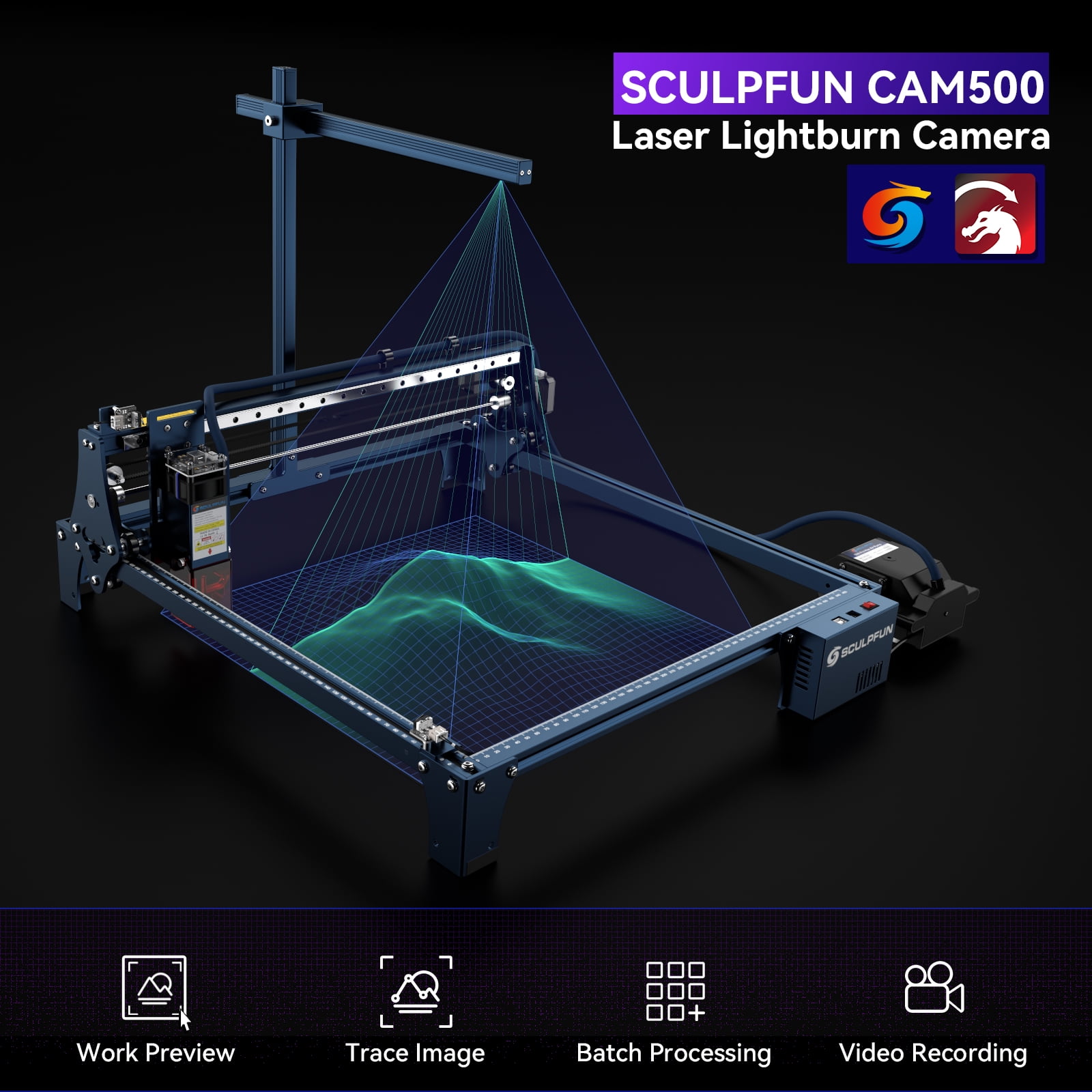 Engraving machine camera,400 * 400mm Series Compatible With And S30 Series Cam500 Camera 5mp 120° Lens With S6/s6 /s9/s10/s30 And 400mm Area Suitable Camera 5mp 120° * 400mm Area Qisuo