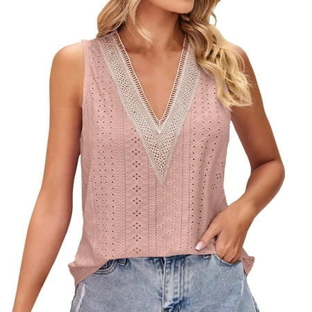 Blphud Basic Tanks for Women Top Women Womens Summer Solid Tank Tops Sexy Lace Flowy Hide Belly Shirts Deep V Neck Cute Casual Tank Dark Bodysuit Women Pink XXL
