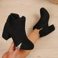 thumbnail image 5 of Juebong Women Retro Ankle Boots Suede Chunky Block Heels Bow Strap Side Zipper Round Toe Western Booties Comfort Casual Slip Black,36, 5 of 8