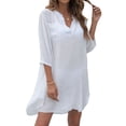 thumbnail image 6 of Franhais Women's Swimsuit Cover Up Dress, Summer V Neck Solid Color Bathing Suit Cover Up, 6 of 9
