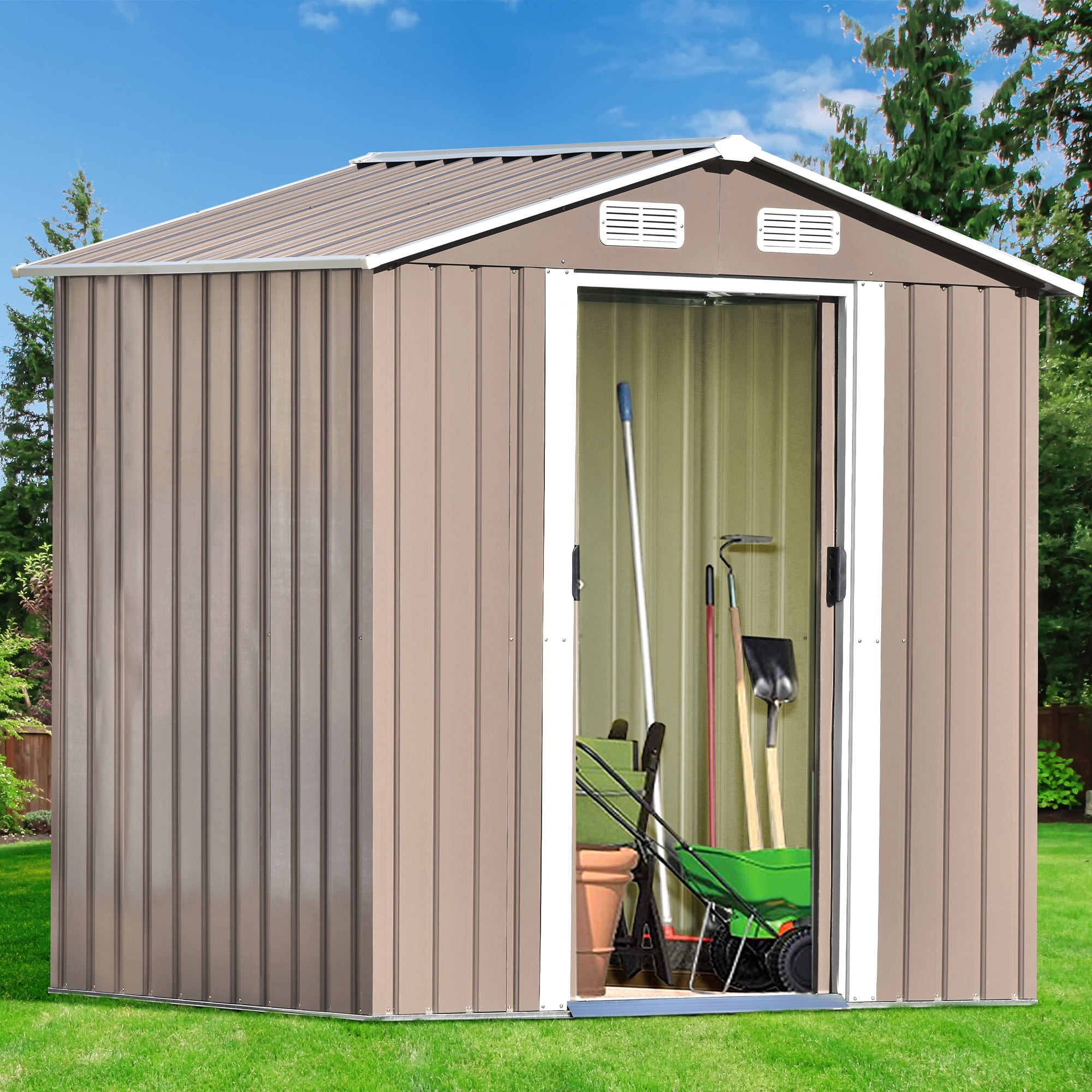 Backyard Metal Storage Shed with Lockable Door, 6 ft x 4 ft Bike Shed ...