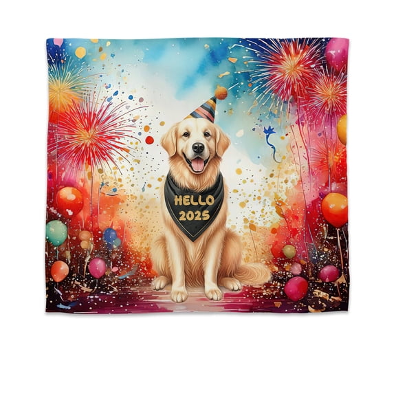 Hello 2025 Golden Retriever Celebrates Happy New Year Firework Balloon Tapestry Goldens Dog Lover Gifts Idea Wall Hanging Backdrop Home Decor - 02024