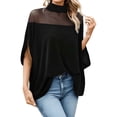 thumbnail image 2 of ClodeEU Women's Sheer Mesh Mock Neck Dolman Sleeve Top, Casual Solid Color Blouse Black,Women's Plus L, 2 of 8