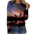 thumbnail image 1 of Pompotops Chemises pour Femmes Col Rond Imprimé Manches Longues Hauts Blouse Régulière Imprimée Liquidation, 1 of 5