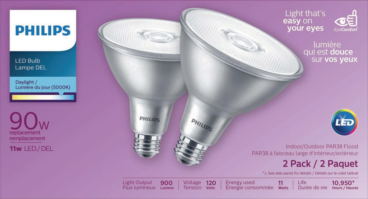 Par38 PHILIPS 11W PAR38 Daylight LED Reflector bulbs 2-pack, LED 90W PAR38 DL ...