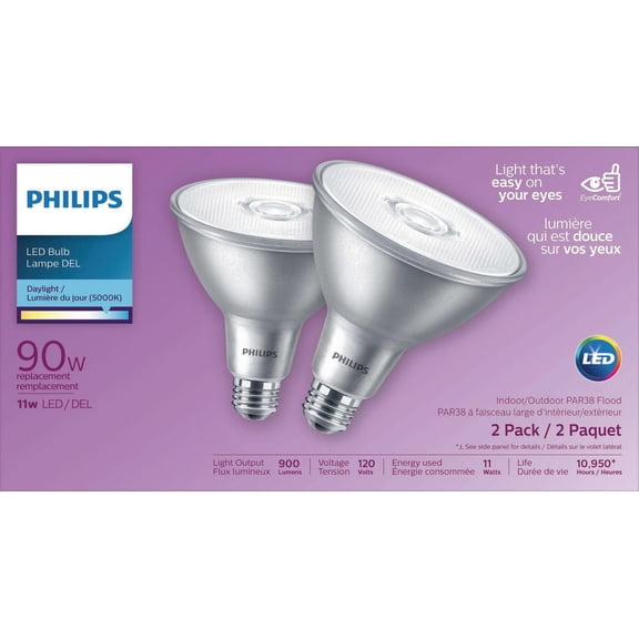 Ampoule-réflecteur DEL<br>PHILIPS PAR38 11 W<br>lumière du jour paq. de 2