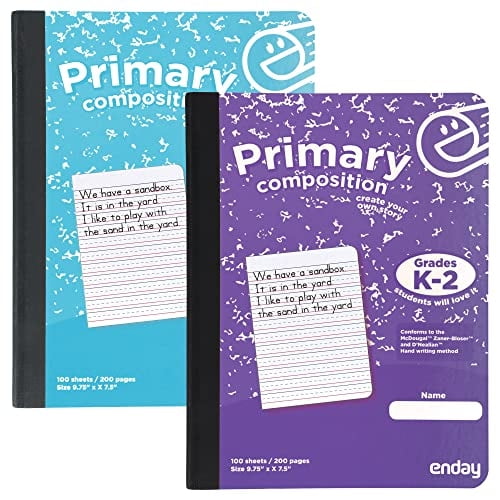 Cuaderno de composición K-2, Libro de reglas primarias, Cuaderno primario niños, Cuaderno hojas kindergarten, azul y morado (paquete 2)