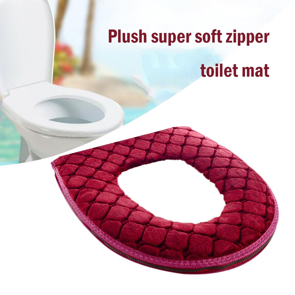 Bathroom Toilet Seat Cover Soft Plush Washable Winter Warmer Pad Mat Cushion 