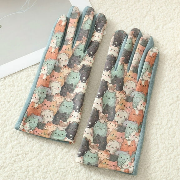 Cute cat 3D suede gloves for women in winter, thick and warm, and cold resistant gloves