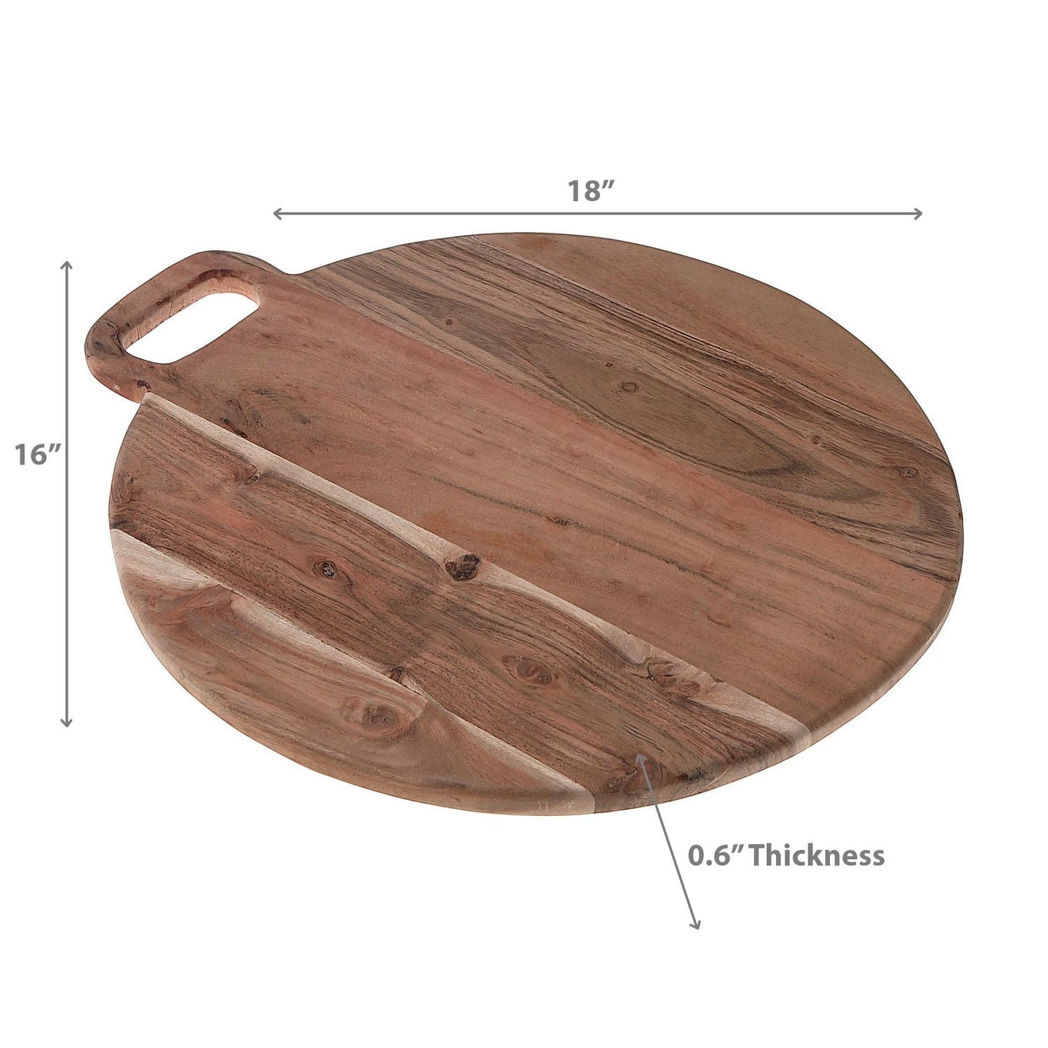 IH Casa Decor Acacia Wood Round Serving Board Avec Poignée 18"