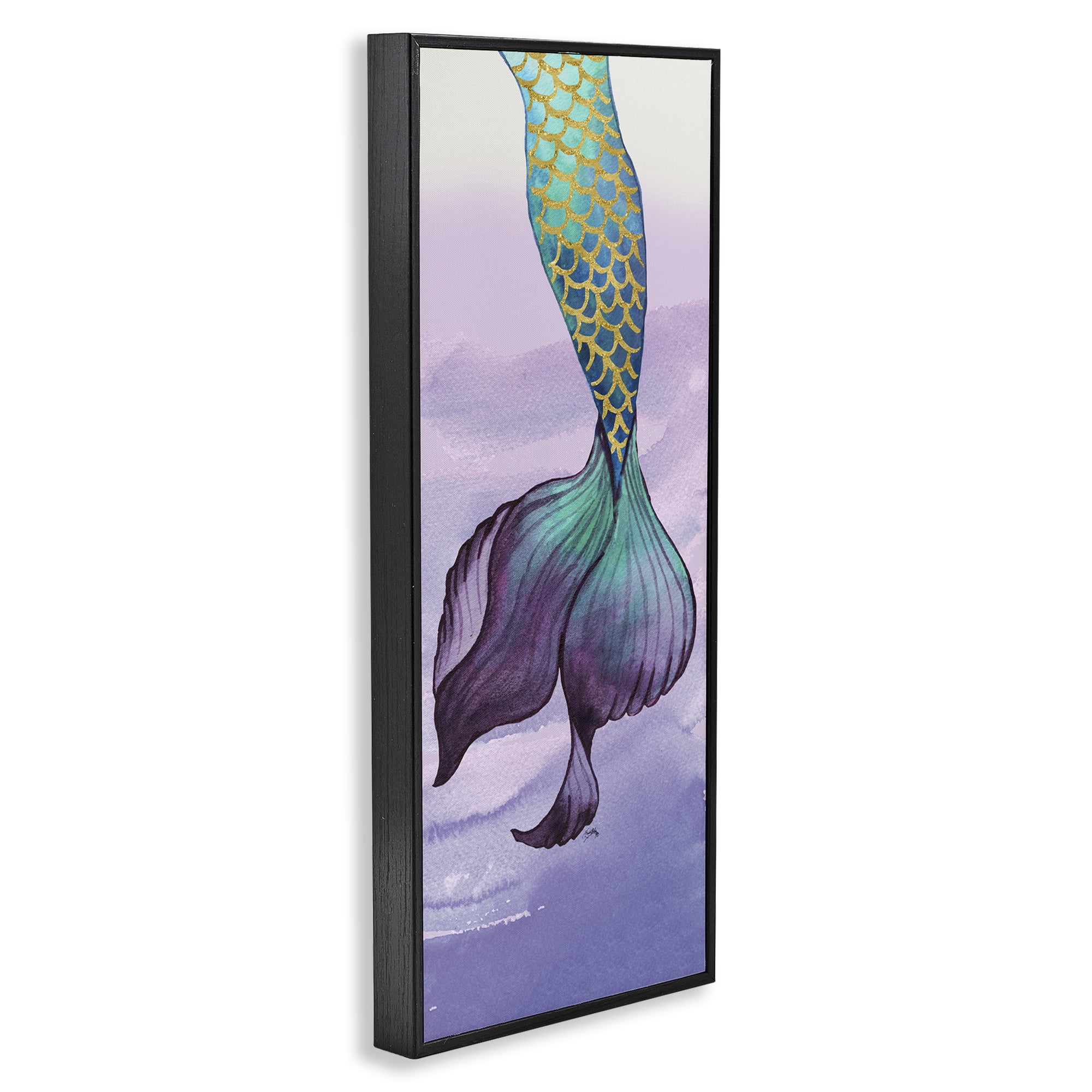 Stupell Industries Glam Accent Mermaid Tail Fairy Tales & Fantasy Painting Black Framed Art Print Wall Art, 13 x 30