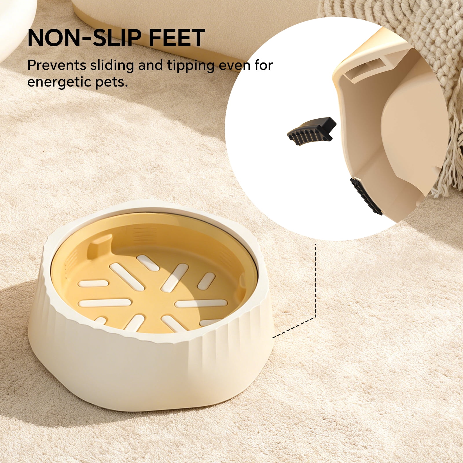 Pet Slow Feeding Bowl, Anti-Choking Bowl Switchable Anti-Slip Anti-Spill Dish for Dogs and Cats, White