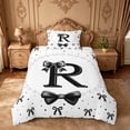 thumbnail image 2 of meiyoeat Black Kawaii Bowknot Twin Duvet Cover For Girls,Modern Personalized Initial R Twin Bedding For Kids,Black Reversible,2pcs(No Comforter), 2 of 6