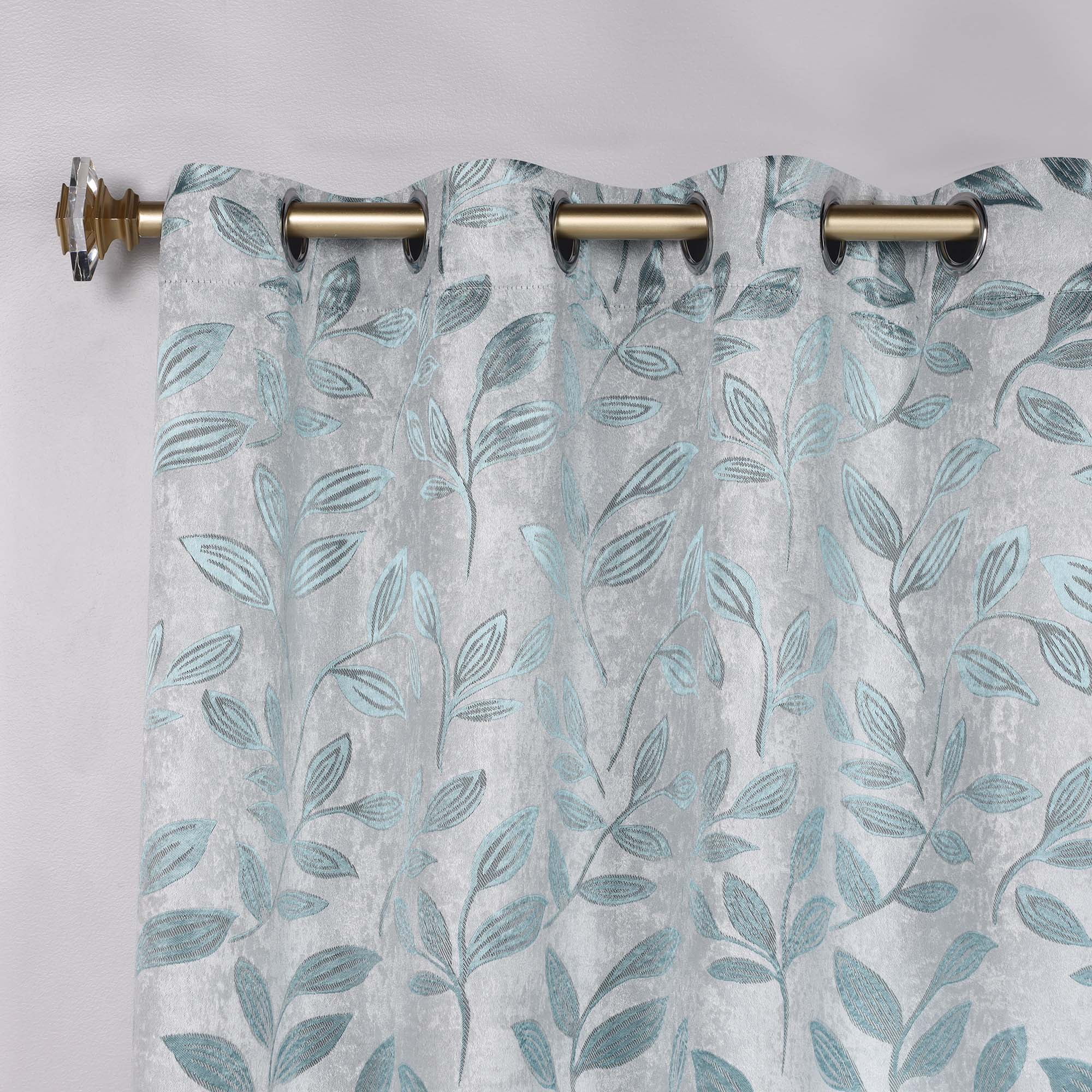 Superior Blackout Leaves Curtains Set of 2, Light Filtering Grommet Curtain Panel Set, Teal, 52"W x 63"L