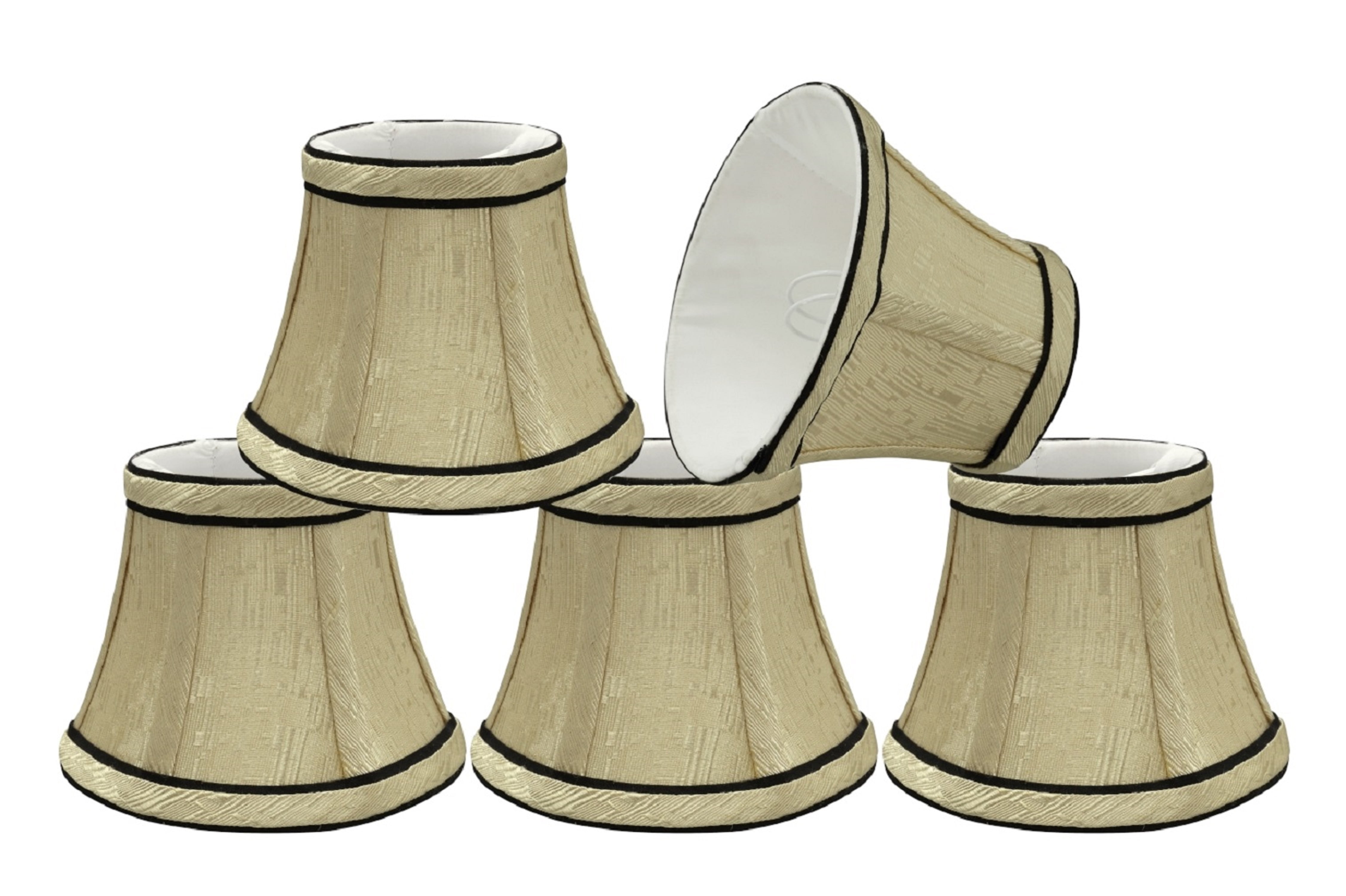 Light Gold Jacquard Fabric Bell Clip-On Chandelier Shades, Set of 5