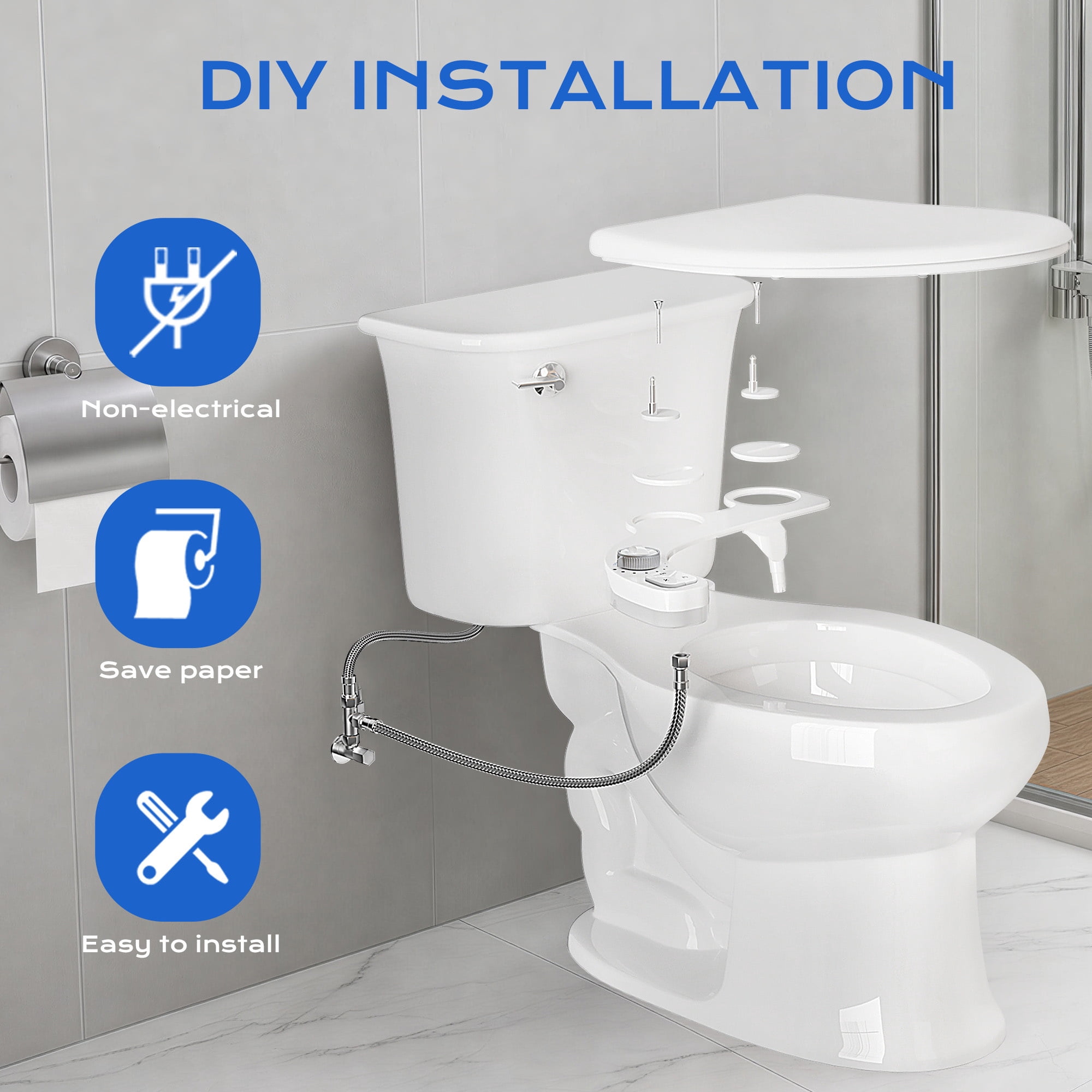 ROSYNEY Bidet Attachments, Ultra-Slim Hygienic Bidet for Existing Toilets,Adjustable Water Pressure, Ease of Installation,White