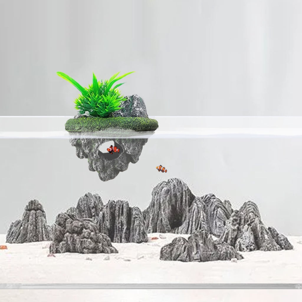 2 Piece Floating Rock Pair for Fish Tanks 3D Layering and Habitat Environment