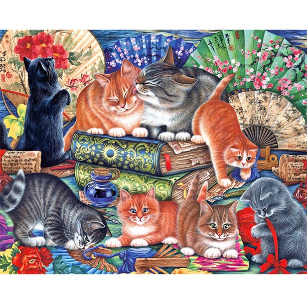 Pintura de diamante (DE6327) 5D DIY Gatos lindos Kit redondo completo Manualidades Decoración del hogar (NH097) 50x70cm FLhrweasw Nuevo