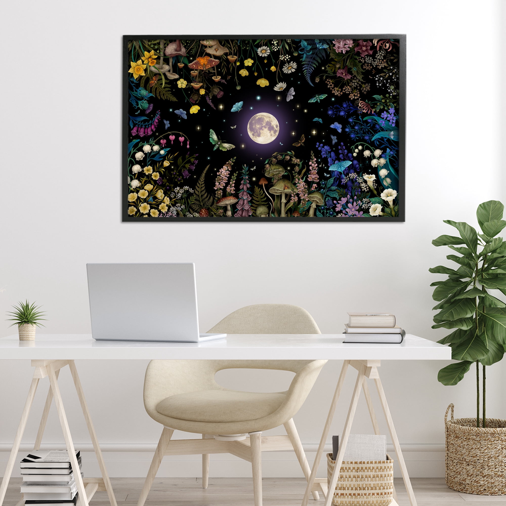 Stupell Industries Night Garden with Moth Black Framed Giclee Art, design by Episodic Drawings