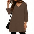 thumbnail image 2 of ClodeEU Women's 3/4 Sleeve V-Neck T-Shirt ,Casual Fashion Loose Tunic Tops Brown,Womens Plus M, 2 of 6