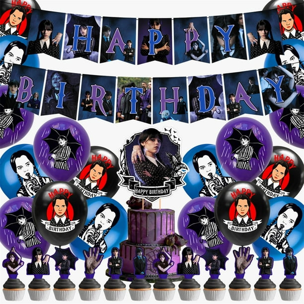 Mercredi Addams Fête d'anniversaire Décoration Enfants Douche Garçons Fille  Vaisselle Fournitures Tasse Nappe Numéros Ballon Gâteau Toile de fond