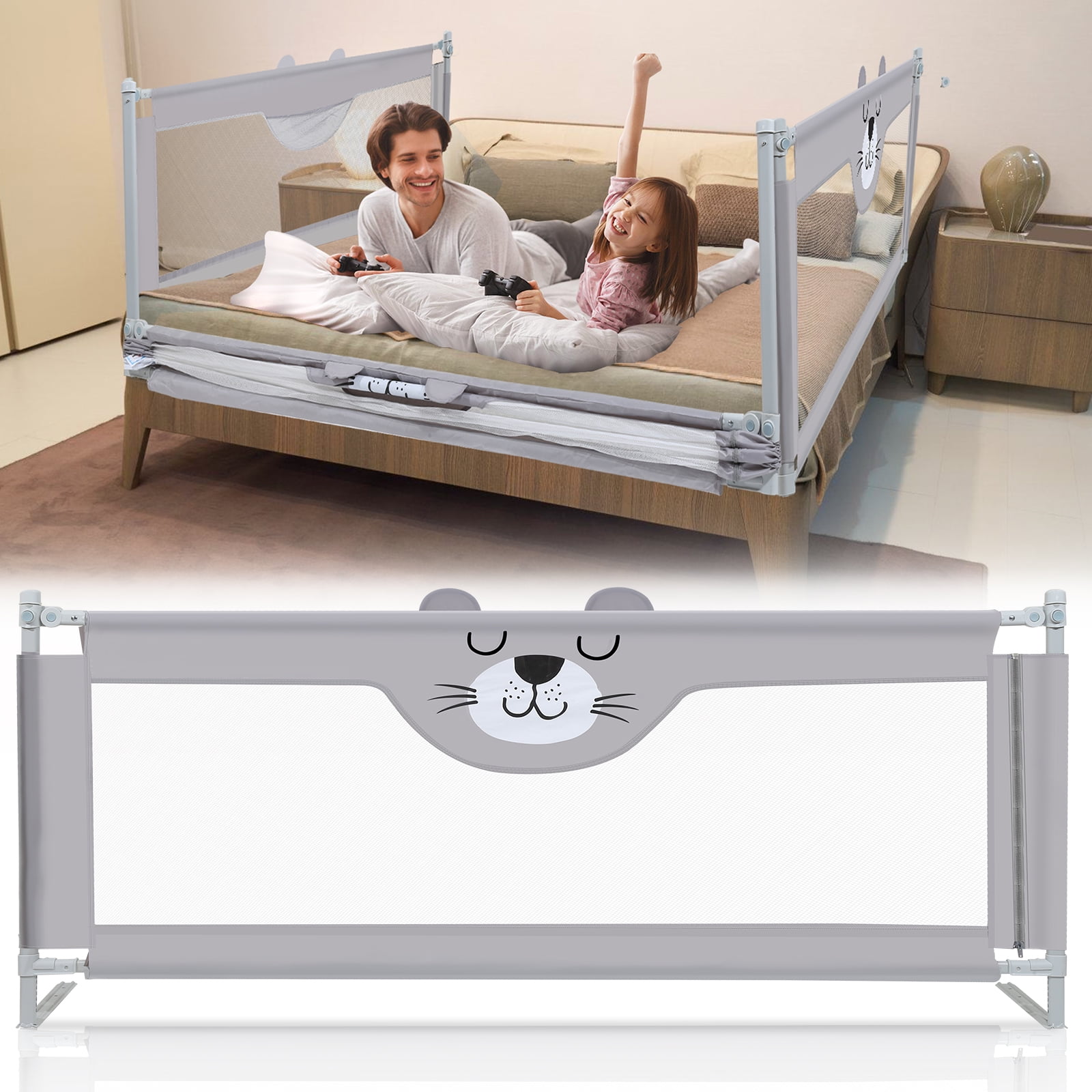 Bed Fence Safety Gate Baby Barrier for Crib Guardrail Security Fencing Kids with Mute Vertical Lifting Bed Guard-Rail for Twin Double Mingfuxin Foldable Crib Rail Guard for Baby Full Size 70inch 
