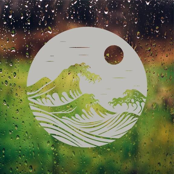 Etched Ocean Wave Moon Vinyl Shower Door Decals for Bathroom Décor