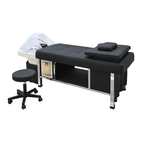 METRO Head Spa Bed, U-Shape Water Massage Shampoo Backwash Unit with Cover Pillow, Spa Resort Hair Salon Equipment, Black